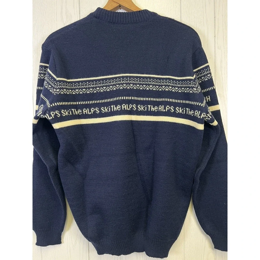 Vintage 80's Garmisch Sweater Bavarian Alps Ski  Zugspitze Germany Blue *READ*